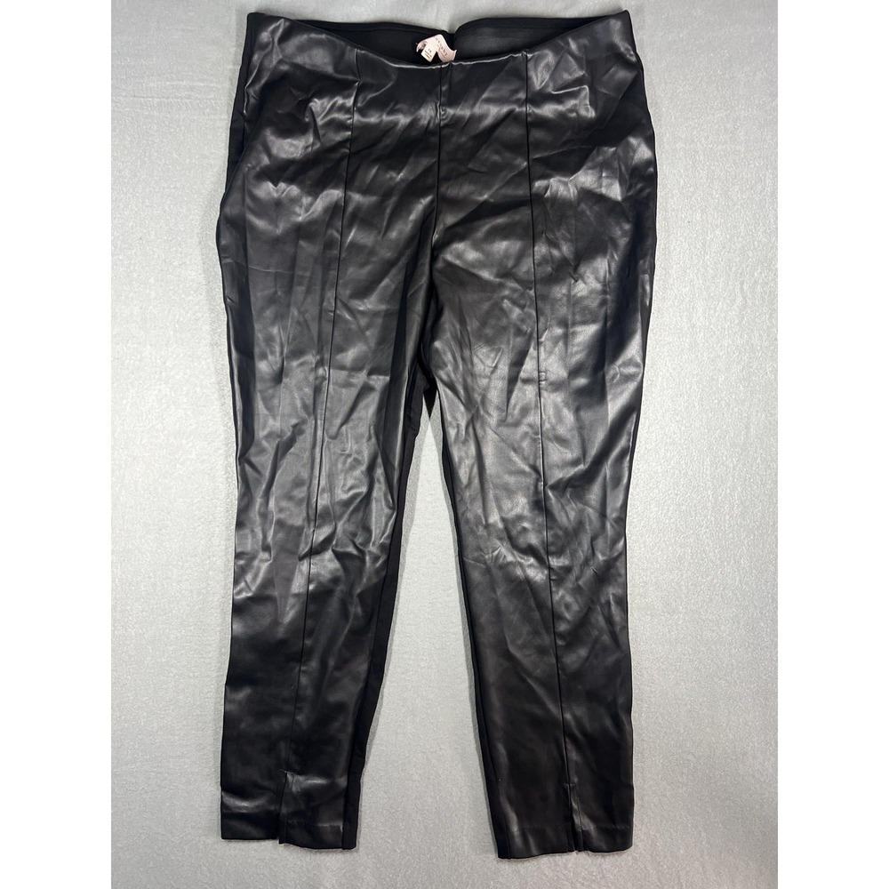 Philosophy Women's 1X Black Faux Leather‎ Front Pull-On Pants Leggings Plus Size